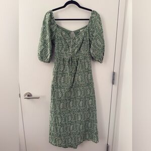 Joie Green Floral Eyelet Maxi Dress Tie-Back Balloon Sleeve Size 6 Small S Boho